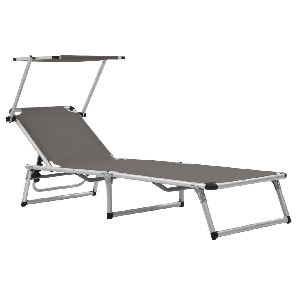 Helloshop26 - Chaises longues pliables et toit 2 pièces aluminium textilène gris - Imagen 1