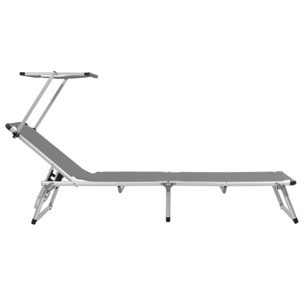 Helloshop26 - Chaises longues pliables et toit 2 pièces aluminium textilène gris - Imagen 3