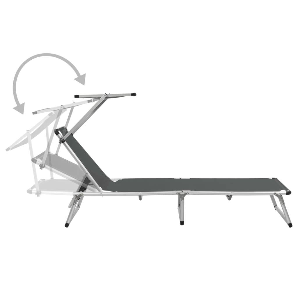 Helloshop26 - Chaises longues pliables et toit 2 pièces aluminium textilène gris - Imagen 4