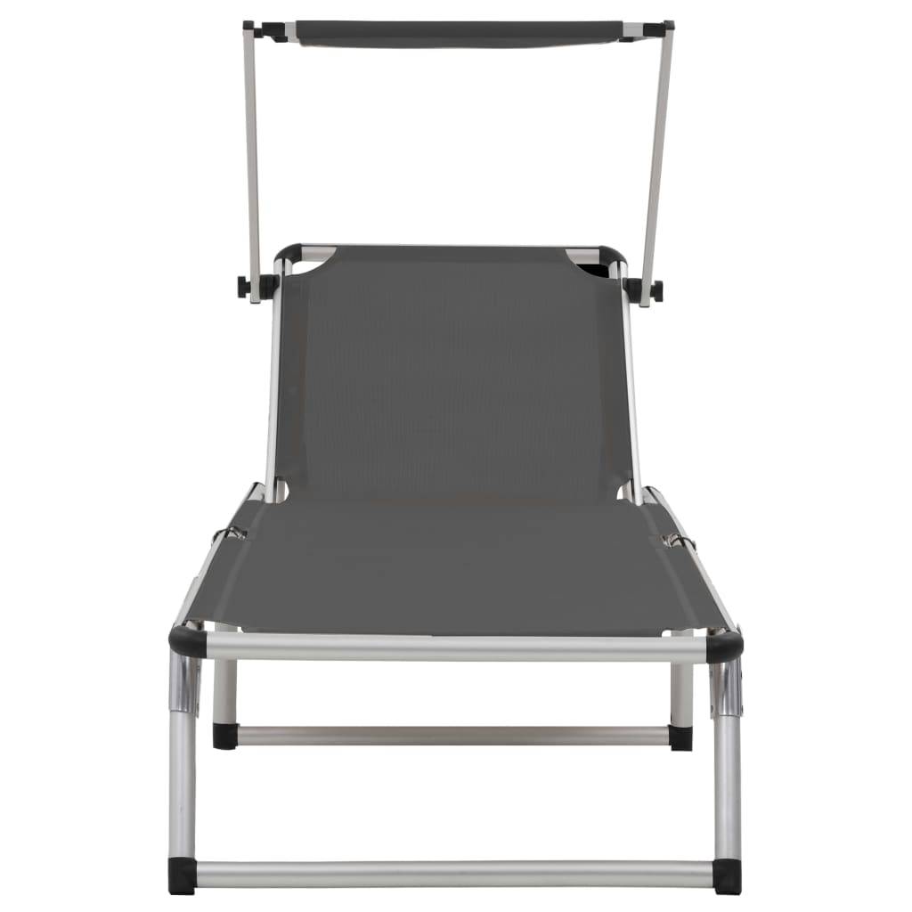 Helloshop26 - Chaises longues pliables et toit 2 pièces aluminium textilène gris - Imagen 2