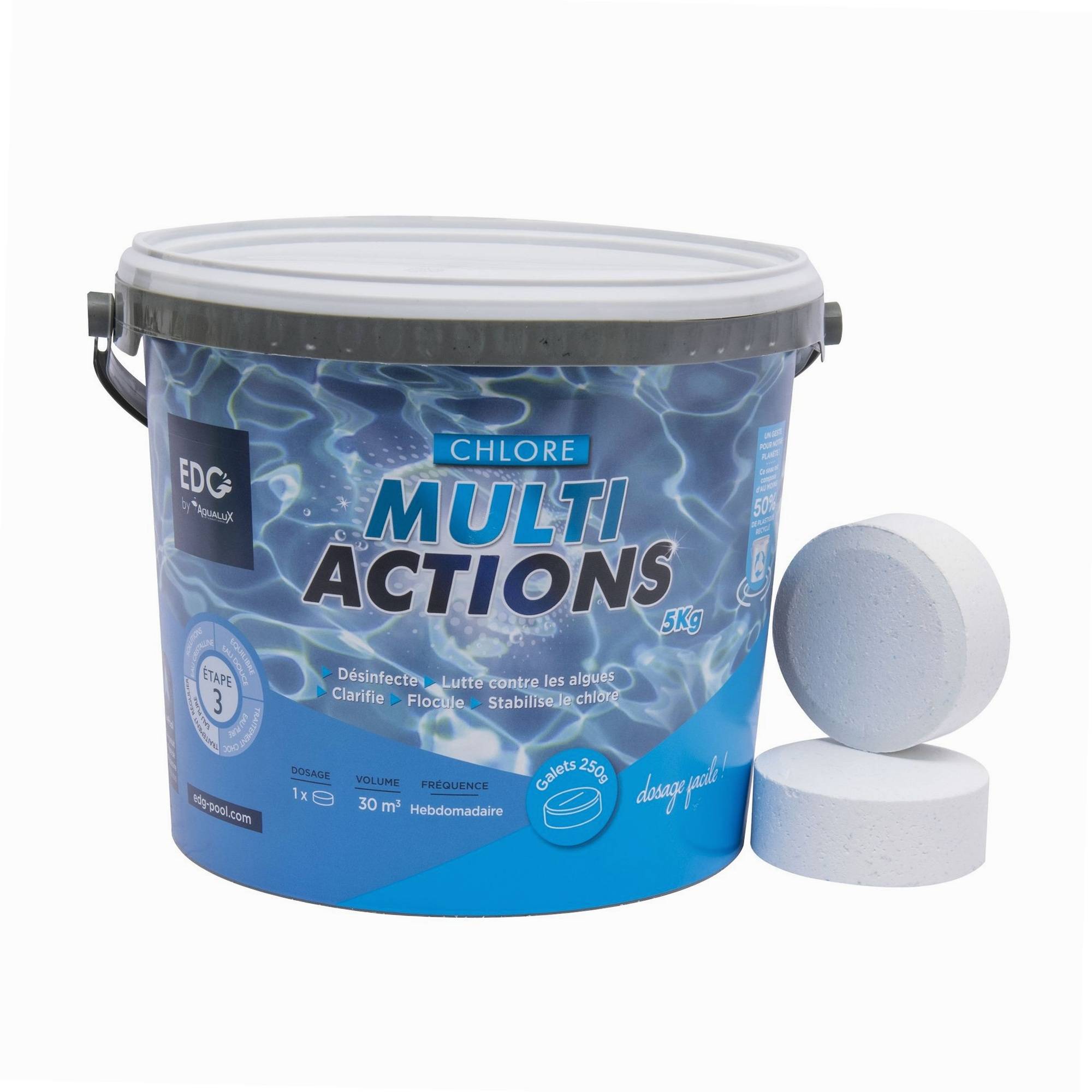 Aqualux - Chlore multi actions, galets 250gr, seau de 5KG, EDG, non comburant - AQUALUX - 106622 - Imagen 4