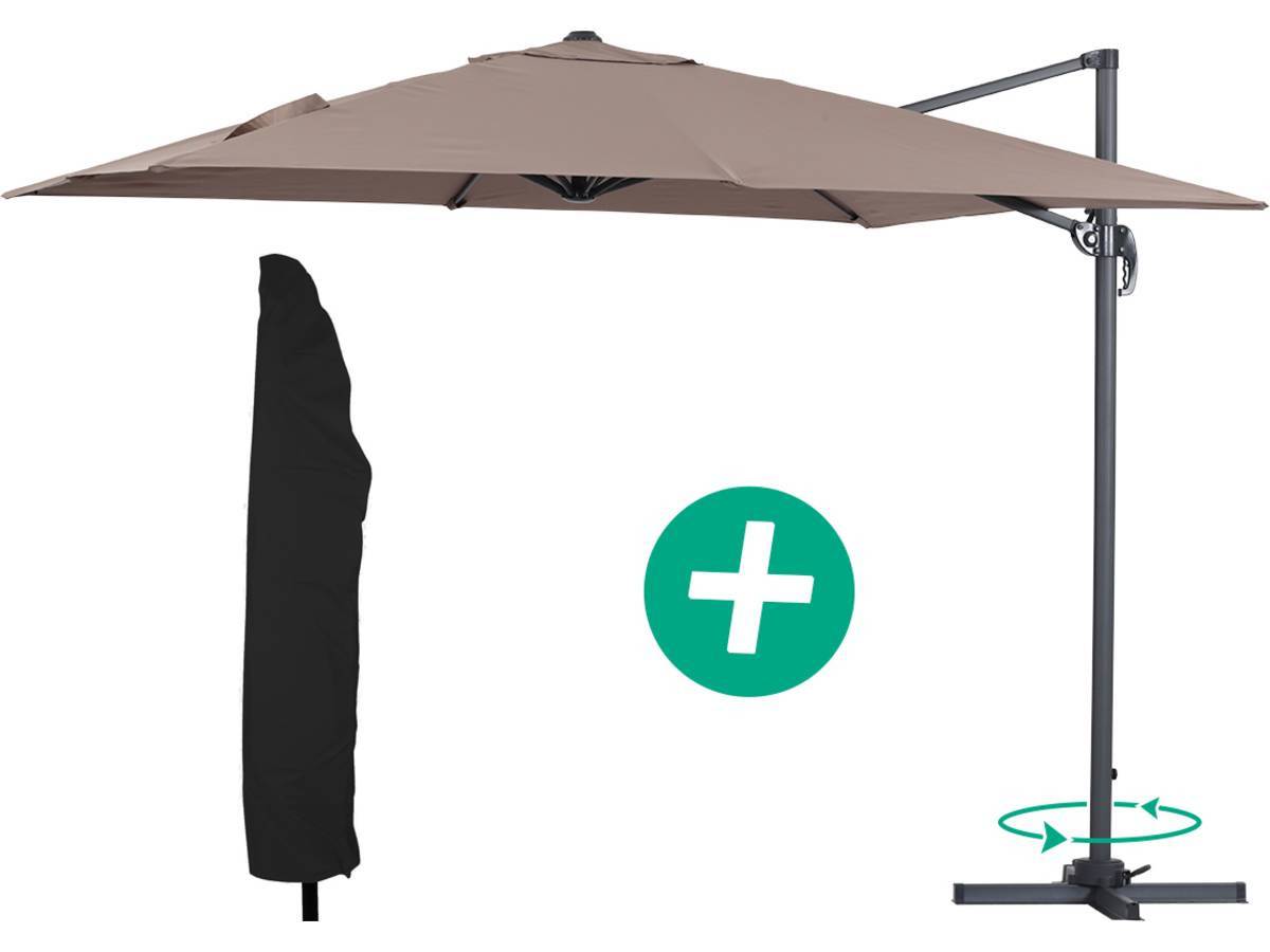 Habitat Et Jardin - Parasol Jardin Déporté Alu "sun 3" - Carré - 3 X 3 M - Taupe + Housse De Protection -habitat Et Jardin - Imagen 1