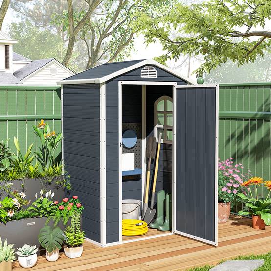 Abri de jardin polypropylène gris foncé 134 x 104 x 204 cm - PANGIVO - Image 4