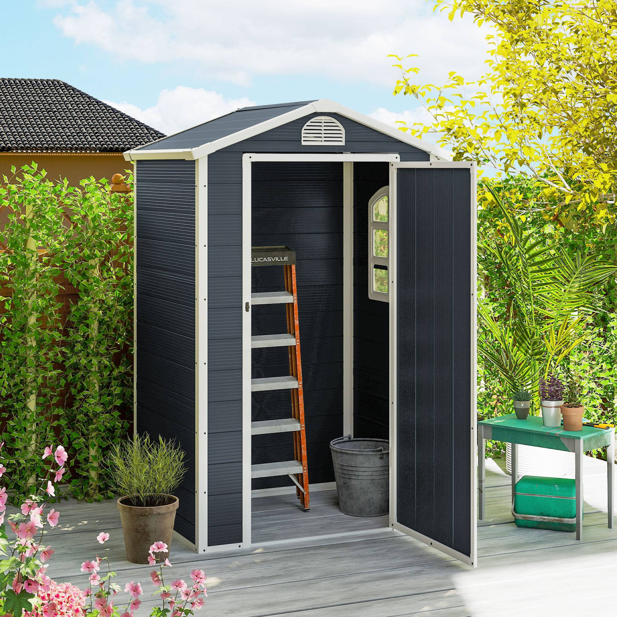 Abri de jardin polypropylène gris foncé 134 x 104 x 204 cm - PANGIVO - Image 3