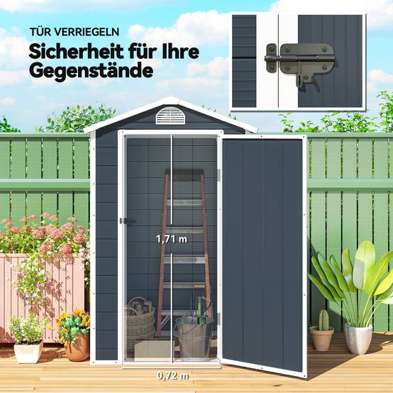Abri de jardin polypropylène gris foncé 134 x 104 x 204 cm - PANGIVO - Image 9