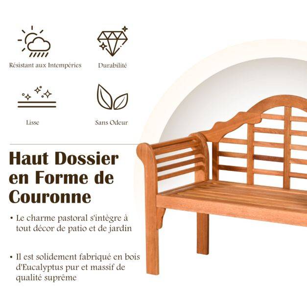 Helloshop26 - Banc de jardin pliable en bois d’eucalyptus 2 places 123 x 54 x 96 cm banquette de jardin extérieure pour terrasse cour balcon bois beige - Imagen 3