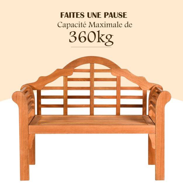 Helloshop26 - Banc de jardin pliable en bois d’eucalyptus 2 places 123 x 54 x 96 cm banquette de jardin extérieure pour terrasse cour balcon bois beige - Imagen 4