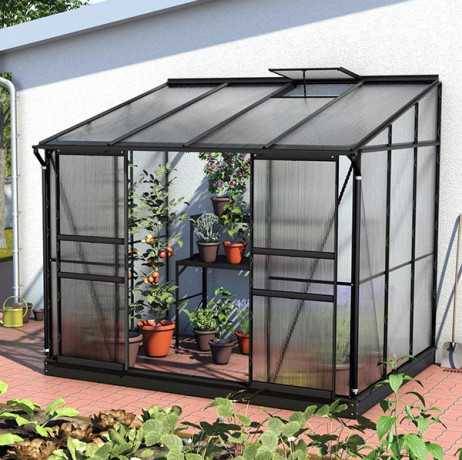Vitavia - Serre adossée IDA 5200 - 5,20 m² polycarbonate avec porte coulissante et lucarne, Couleur Noir, Polycarbonate 4 mm - Image 4