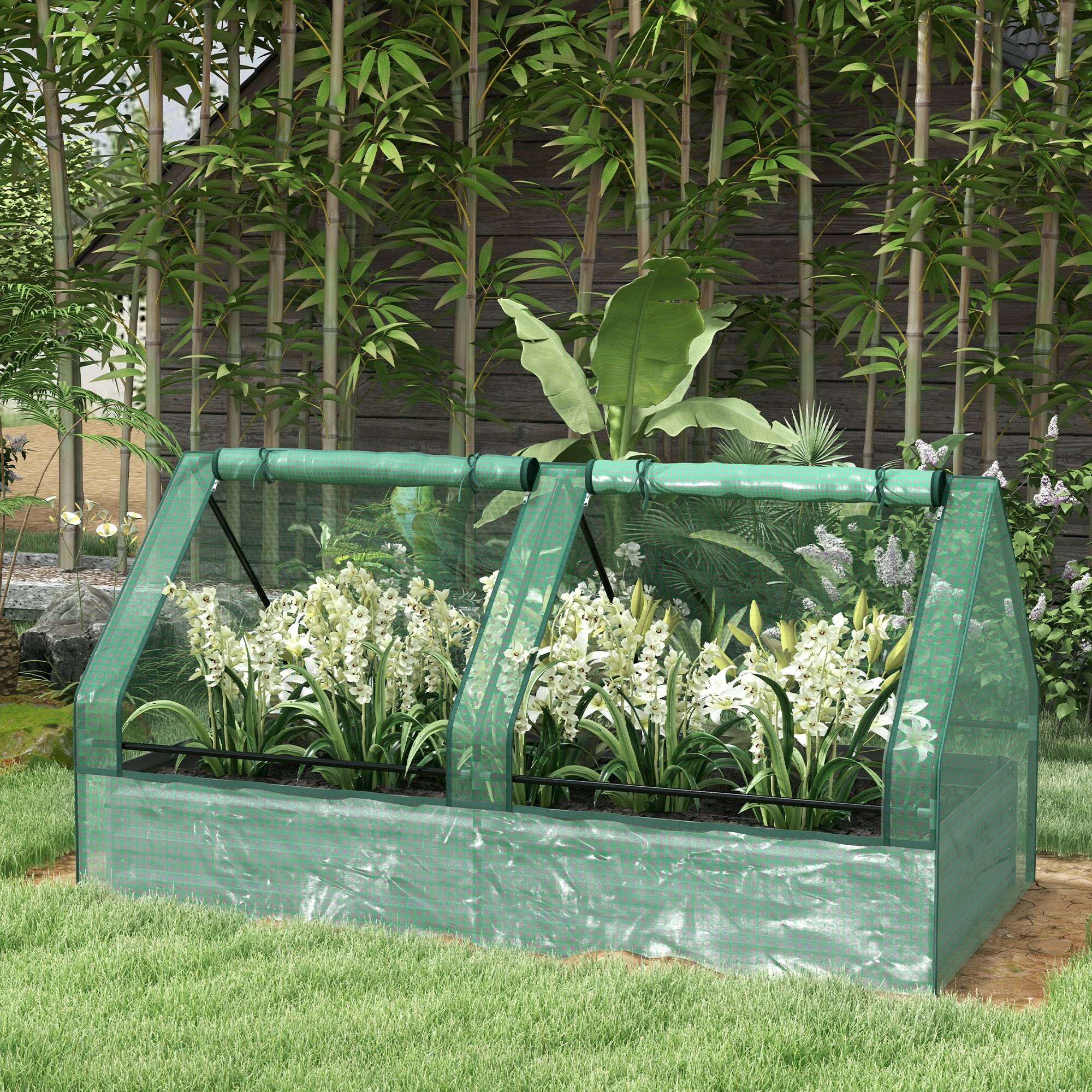 Grande jardinière d'extérieur avec mini-serre et base ouverte pour patio, terrasse, balcon, 185 x 95 x 92 cm, gris et vert - Image 4