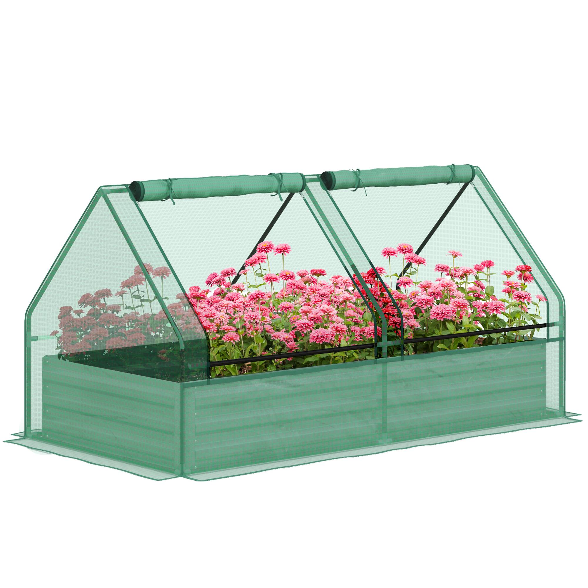 Grande jardinière d'extérieur avec mini-serre et base ouverte pour patio, terrasse, balcon, 185 x 95 x 92 cm, gris et vert - Image 1