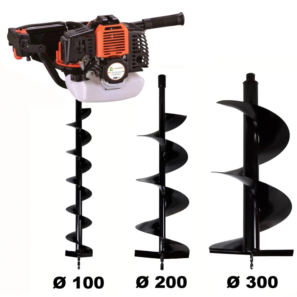 Gt Garden - Tarière thermique 52 cm3 - 3 CV + lot de 3 mèches (100, 200 et 300 mm) - GT GARDEN - Imagen 1
