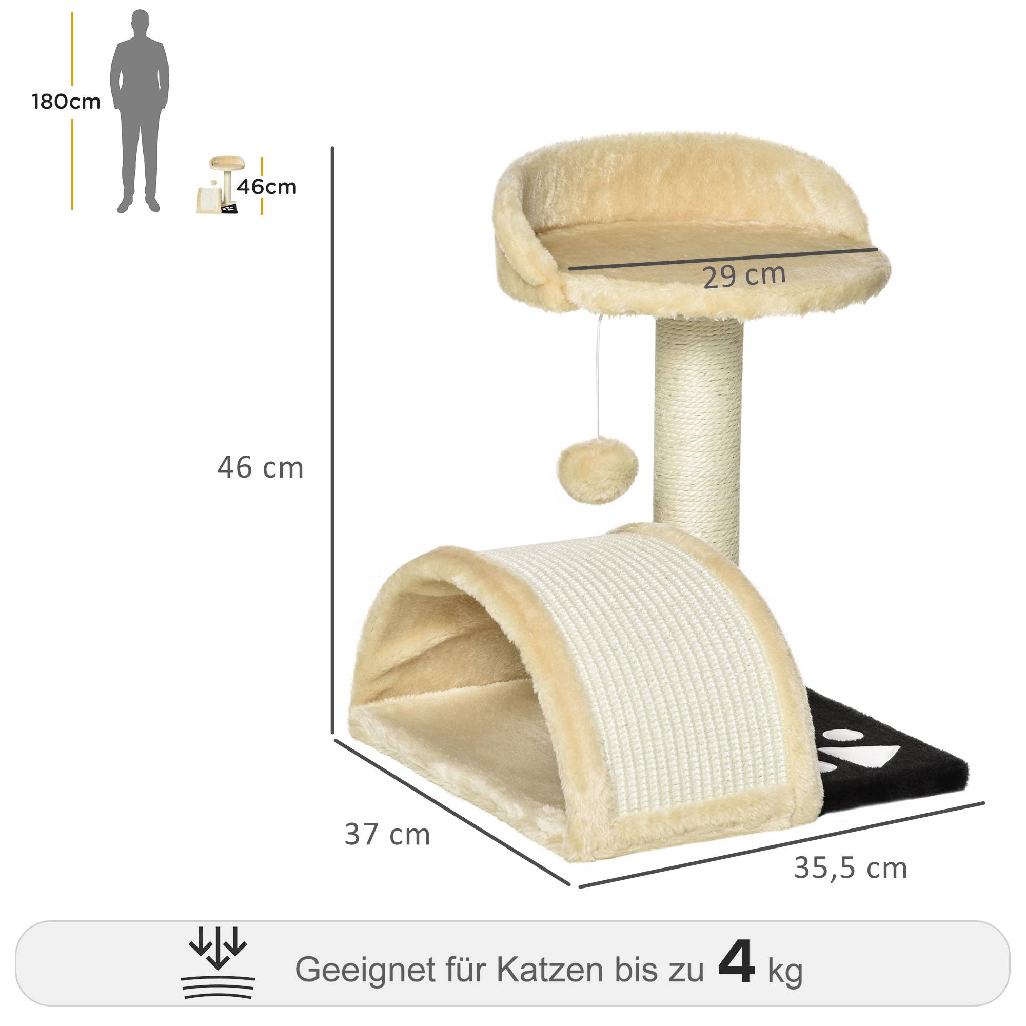 Arbre à chat PawHut 46 cm, tour avec grotte, balle, sisal, plateforme surélevée, jusqu'à 4 kg, beige - Image 4