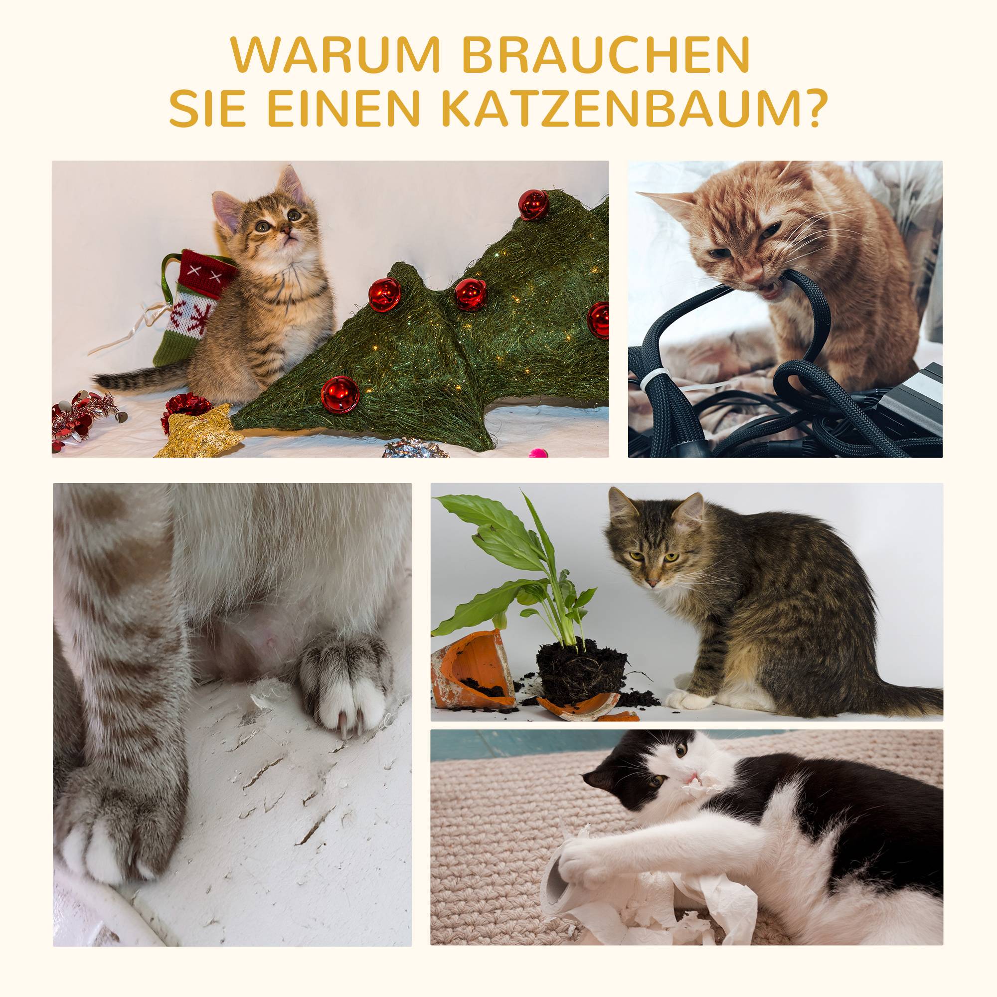 Arbre à chat PawHut 46 cm, tour avec grotte, balle, sisal, plateforme surélevée, jusqu'à 4 kg, beige - Image 8