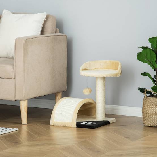 Arbre à chat PawHut 46 cm, tour avec grotte, balle, sisal, plateforme surélevée, jusqu'à 4 kg, beige - Image 3