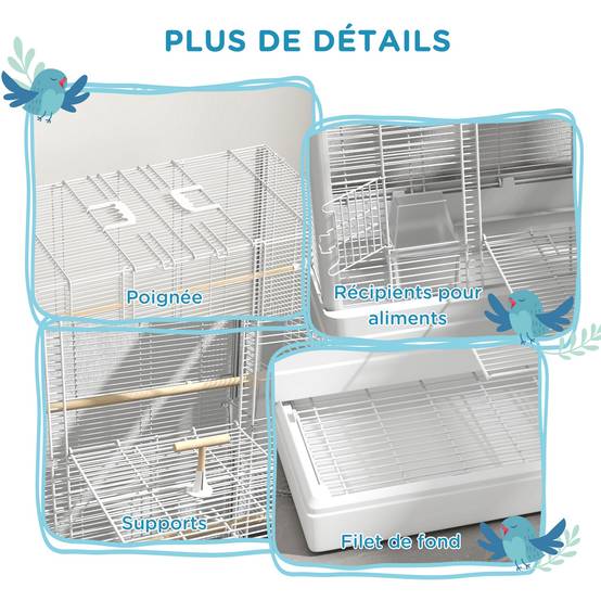 Cage à oiseaux volière acier canaris perruches multiples portes perchoirs 98cm blanc - ComfortXL Outdoor Living - Image 9