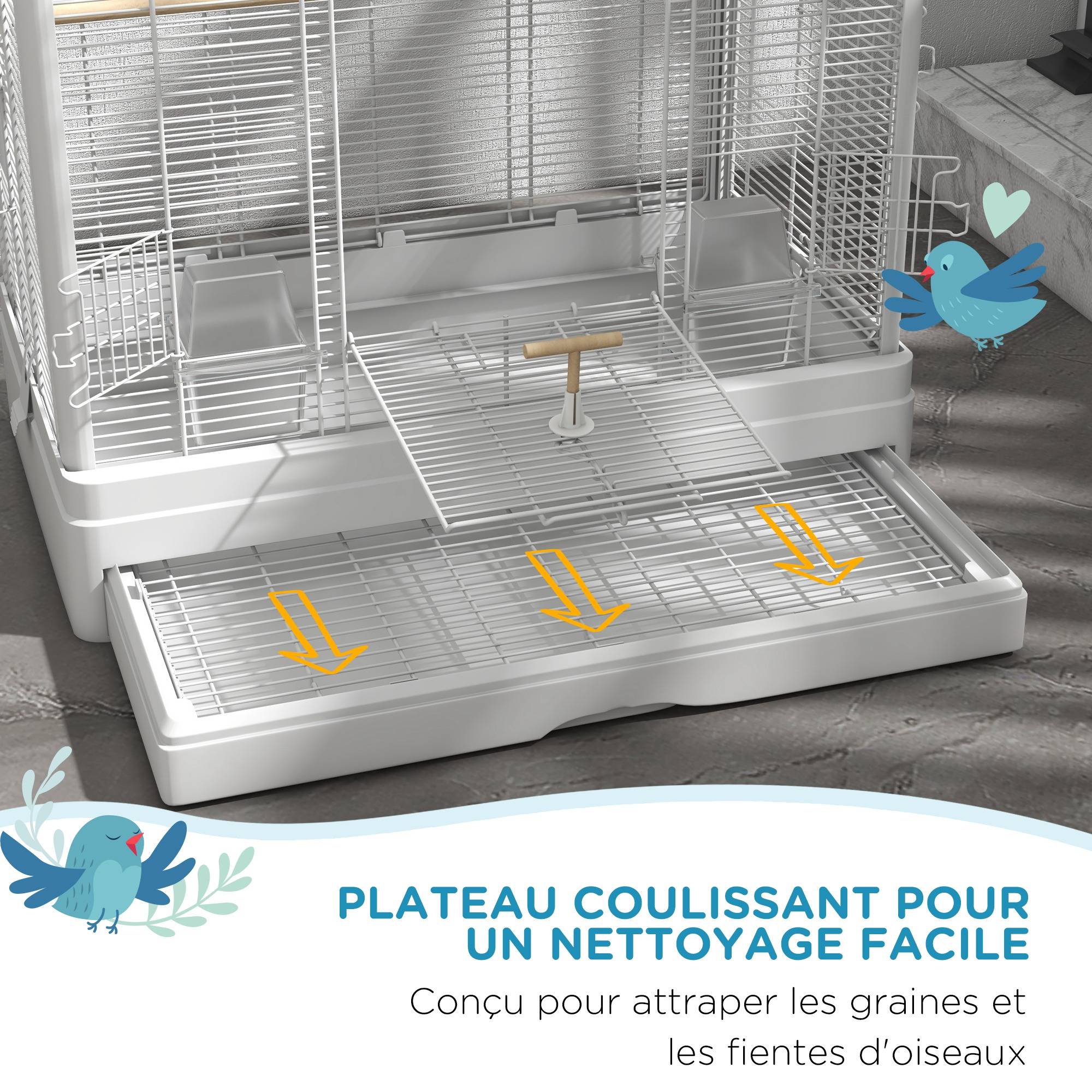 Cage à oiseaux volière acier canaris perruches multiples portes perchoirs 98cm blanc - ComfortXL Outdoor Living - Image 6