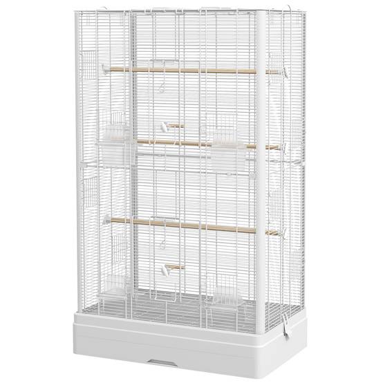 Cage à oiseaux volière acier canaris perruches multiples portes perchoirs 98cm blanc - ComfortXL Outdoor Living - Image 2