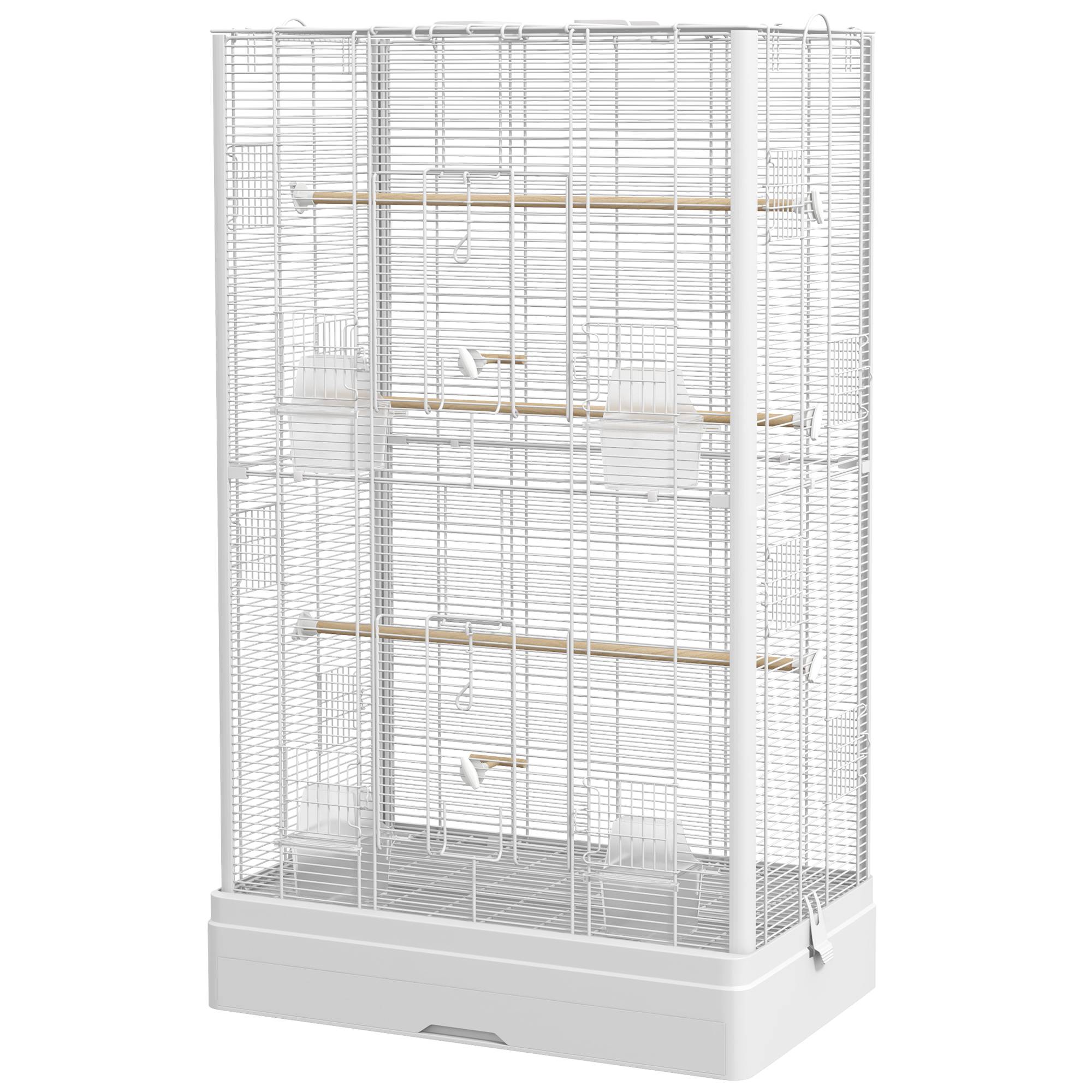 Cage à oiseaux volière acier canaris perruches multiples portes perchoirs 98cm blanc - ComfortXL Outdoor Living - Image 2