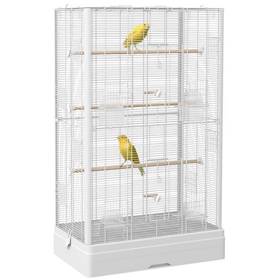 Cage à oiseaux volière acier canaris perruches multiples portes perchoirs 98cm blanc - ComfortXL Outdoor Living - Image 1