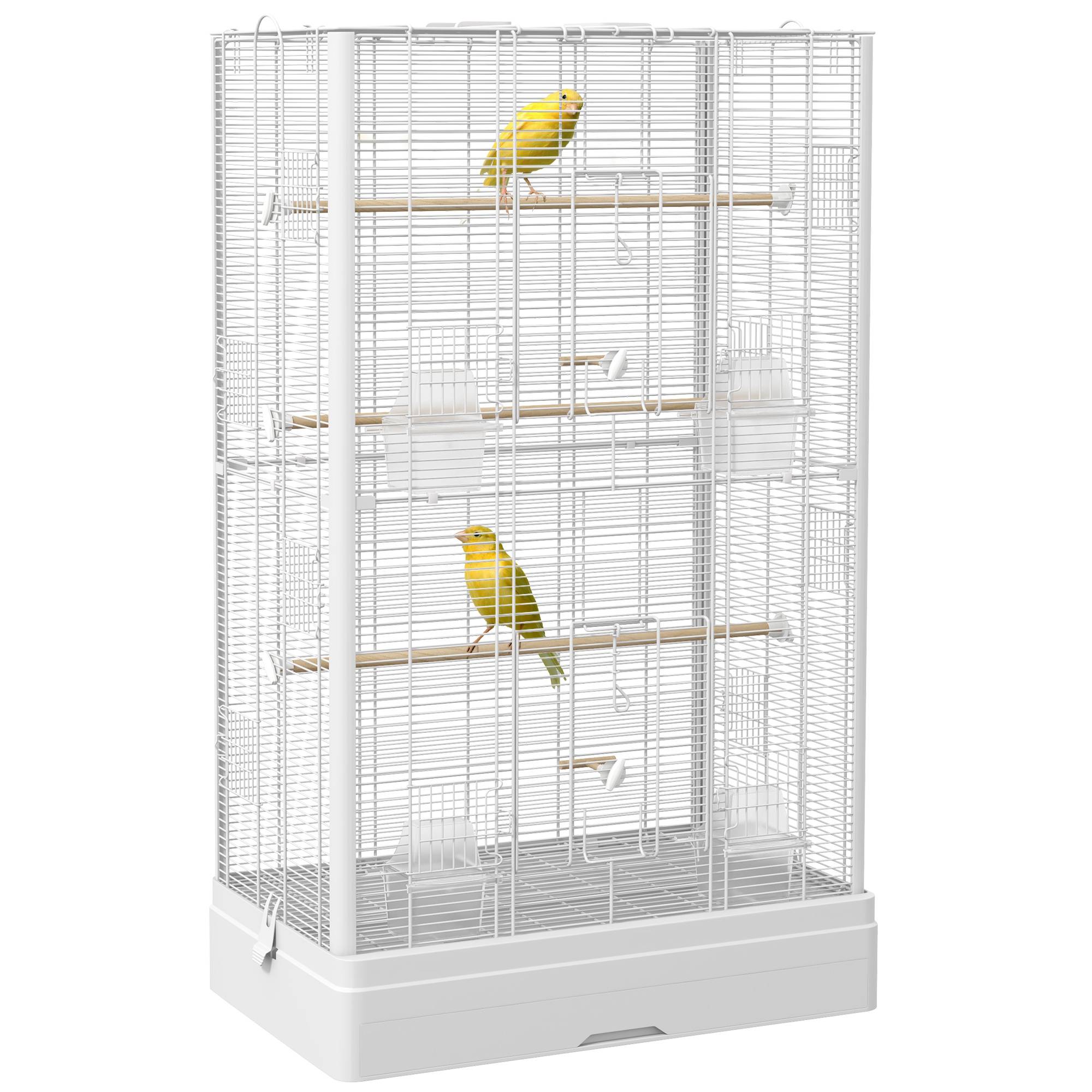 Cage à oiseaux volière acier canaris perruches multiples portes perchoirs 98cm blanc - ComfortXL Outdoor Living - Image 1