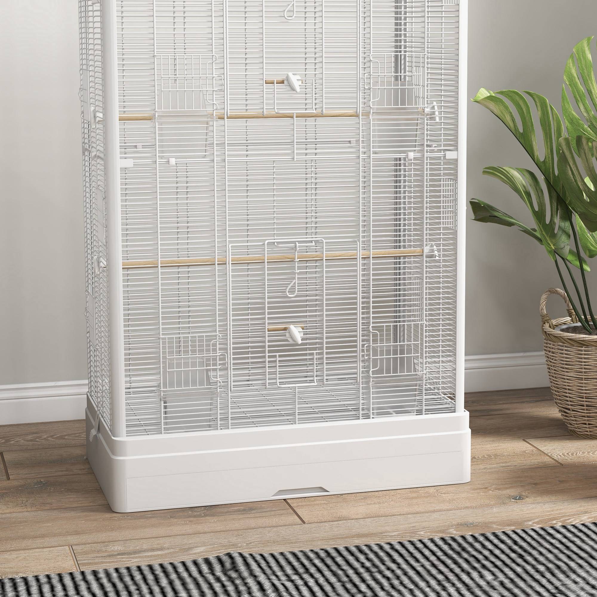 Cage à oiseaux volière acier canaris perruches multiples portes perchoirs 98cm blanc - ComfortXL Outdoor Living - Image 10
