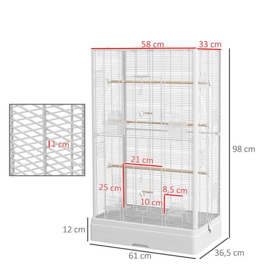Cage à oiseaux volière acier canaris perruches multiples portes perchoirs 98cm blanc - ComfortXL Outdoor Living - Image 5