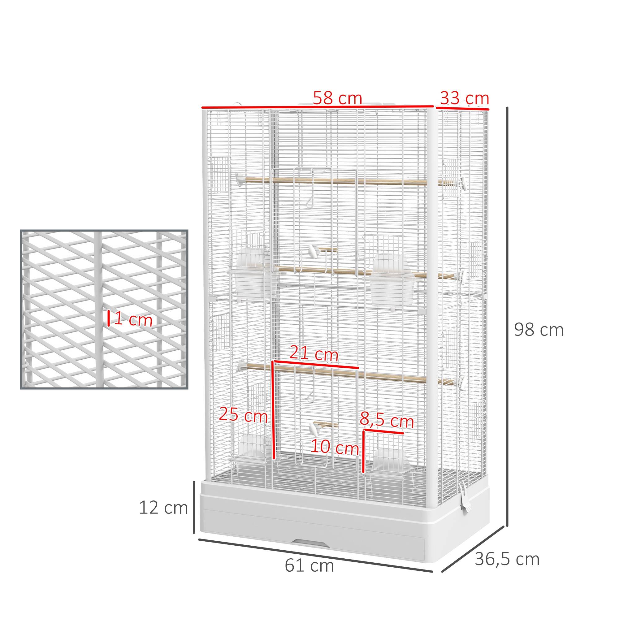 Cage à oiseaux volière acier canaris perruches multiples portes perchoirs 98cm blanc - ComfortXL Outdoor Living - Image 5