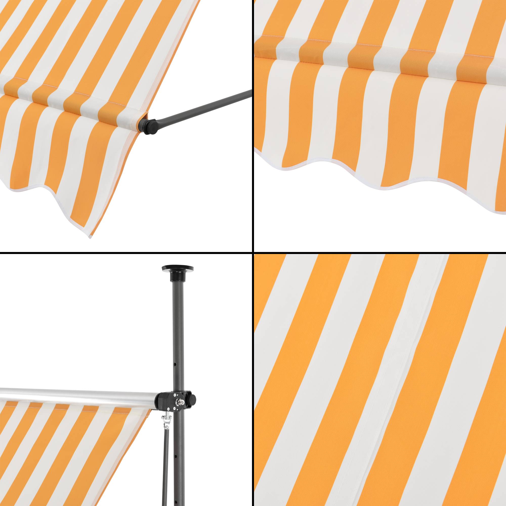 Pro.Tec - Store Banne Téléscopique Acier Polyester 250 x 120 x 220-309 cm Jaune Blanc [pro.tec] - Imagen 6