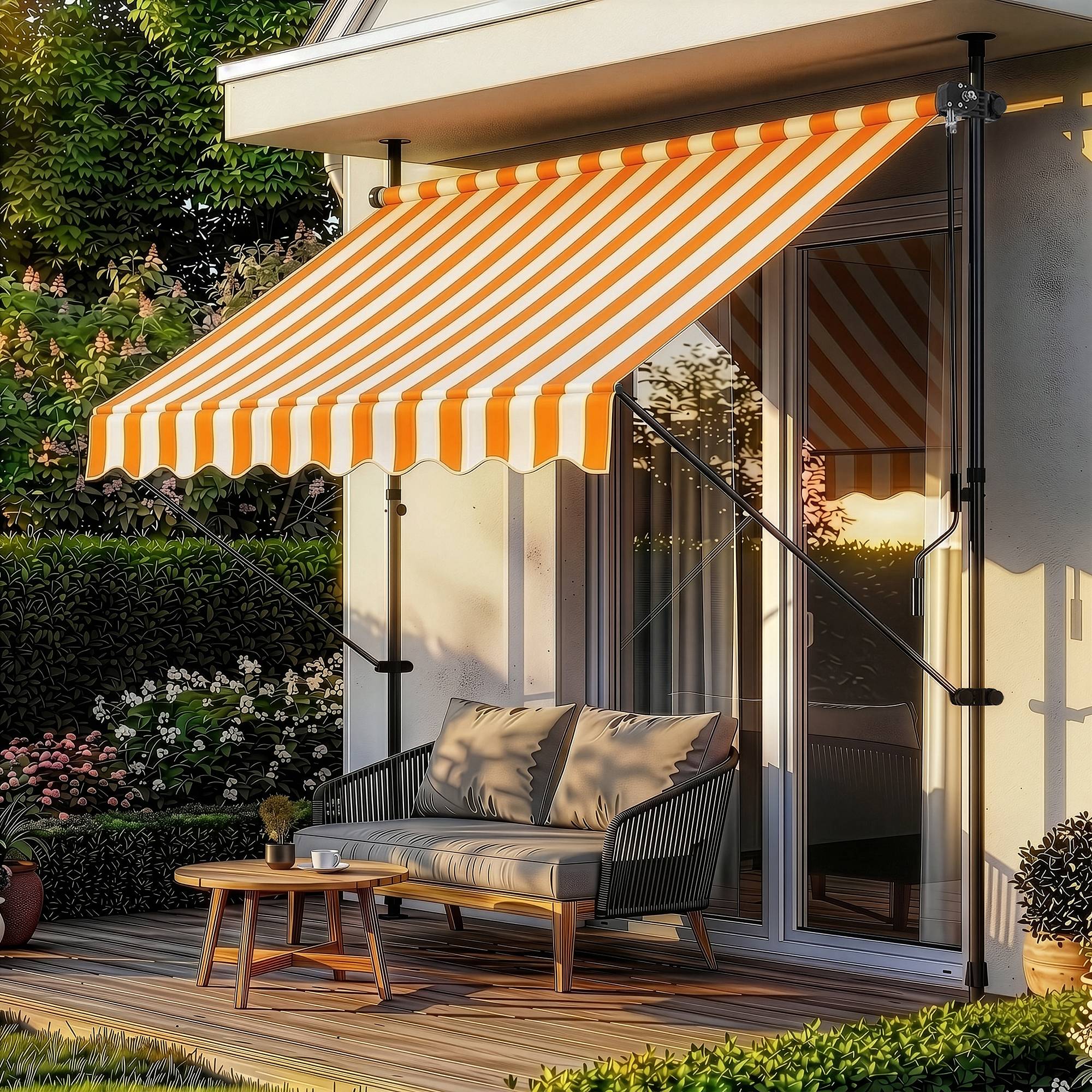 Pro.Tec - Store Banne Téléscopique Acier Polyester 250 x 120 x 220-309 cm Jaune Blanc [pro.tec] - Imagen 6