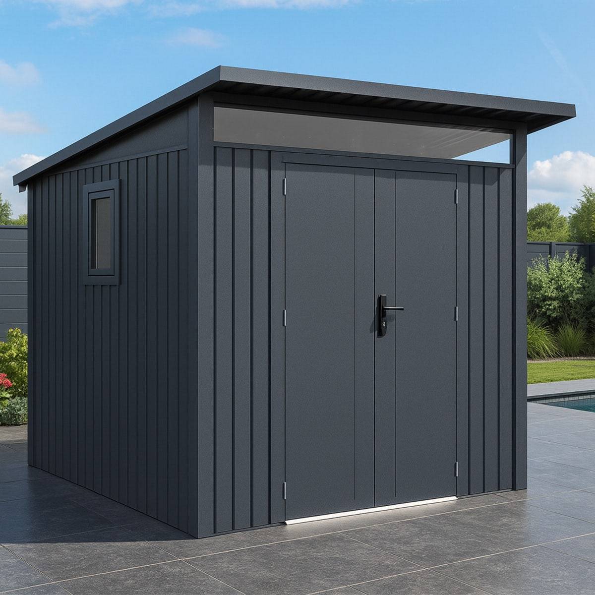 Trigano Jardin - Abri de jardin moderne 4.37m2 Gris Anthracite monopente en acier galvanisé - Image 1