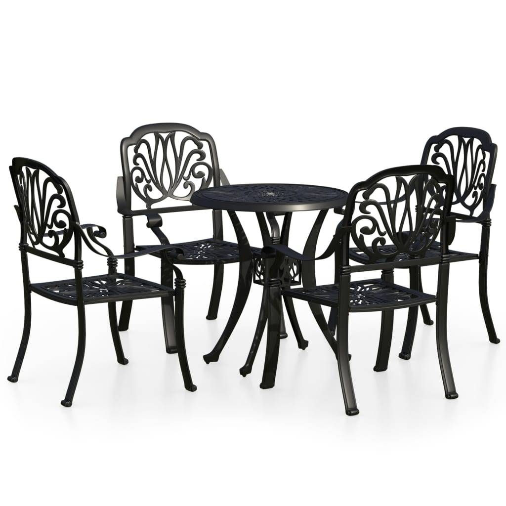 Helloshop26 - Ensemble de bistro jardin meuble extérieur terrasse 5 pièces aluminium coulé noir - Imagen 1