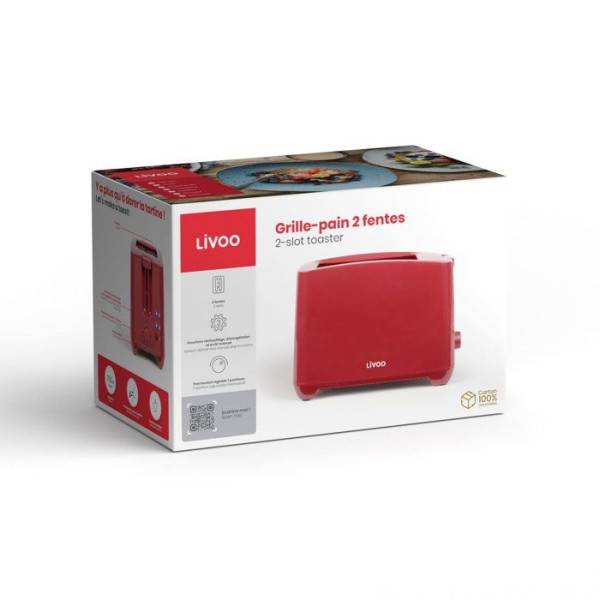 Livoo - Grille-pain 2 fentes rouge 750W - Imagen 5
