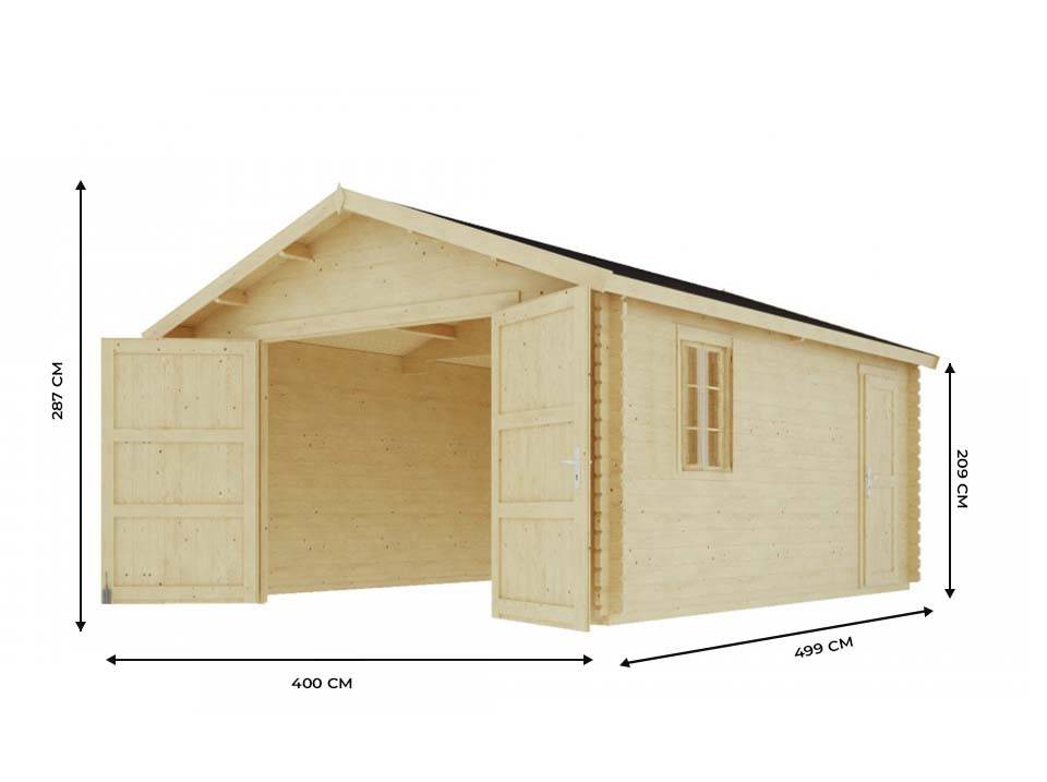 Direct Abris - Garage Bois NEWPORT Double Porte en Bois 19,2m2 - Epaisseur des Madriers : 44mm - Toit Double Pente - Abri Voiture - Imagen 2
