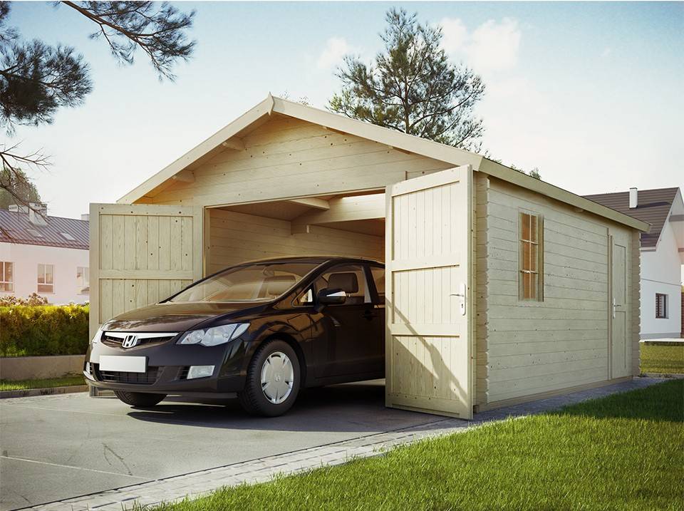 Direct Abris - Garage Bois NEWPORT Double Porte en Bois 19,2m2 - Epaisseur des Madriers : 44mm - Toit Double Pente - Abri Voiture - Imagen 1