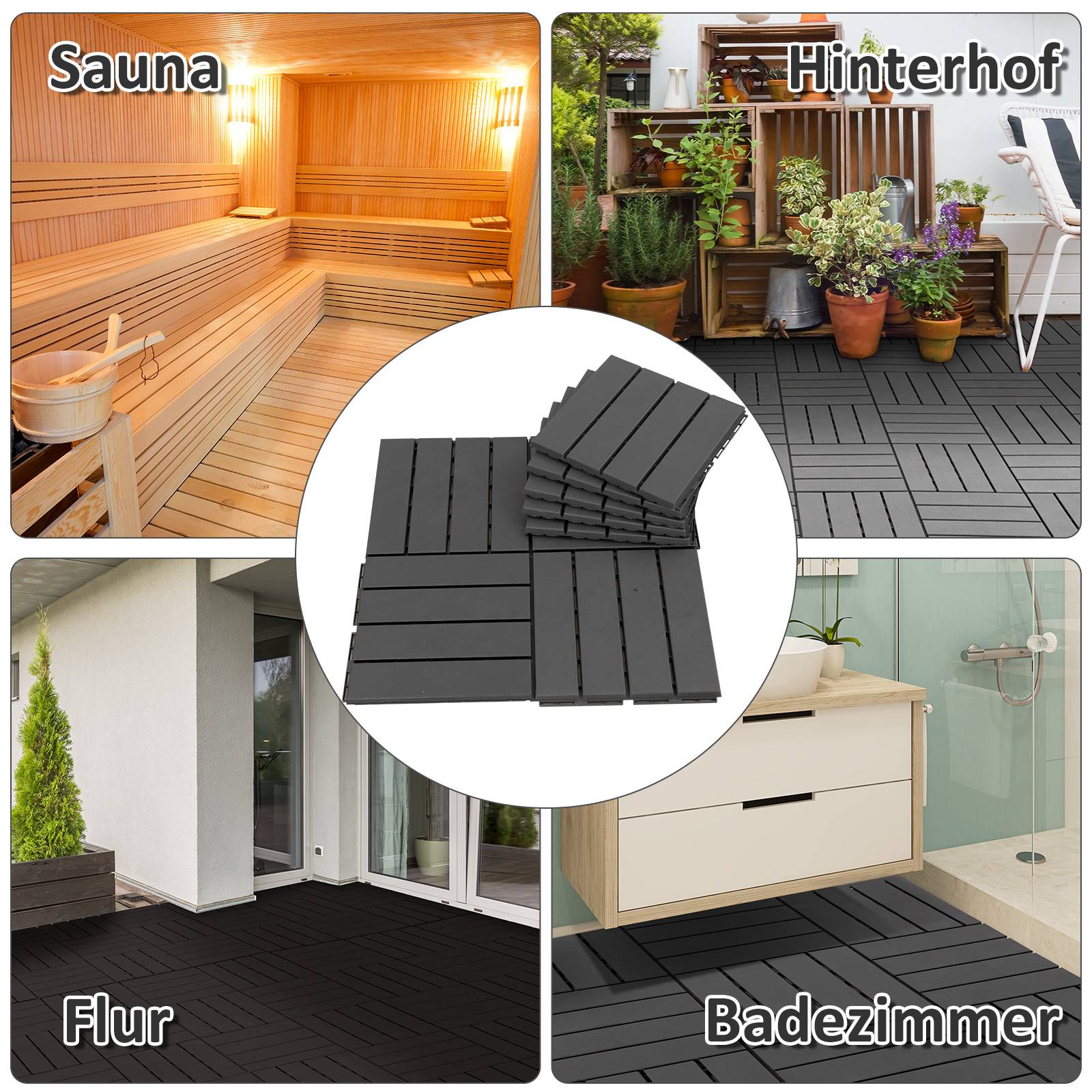 ComfortXL - Dalles de terrasse en polypropylène recyclé 30 x 30 cm noir lot de 9 clipsables pour balcon avec drainage - Image 7