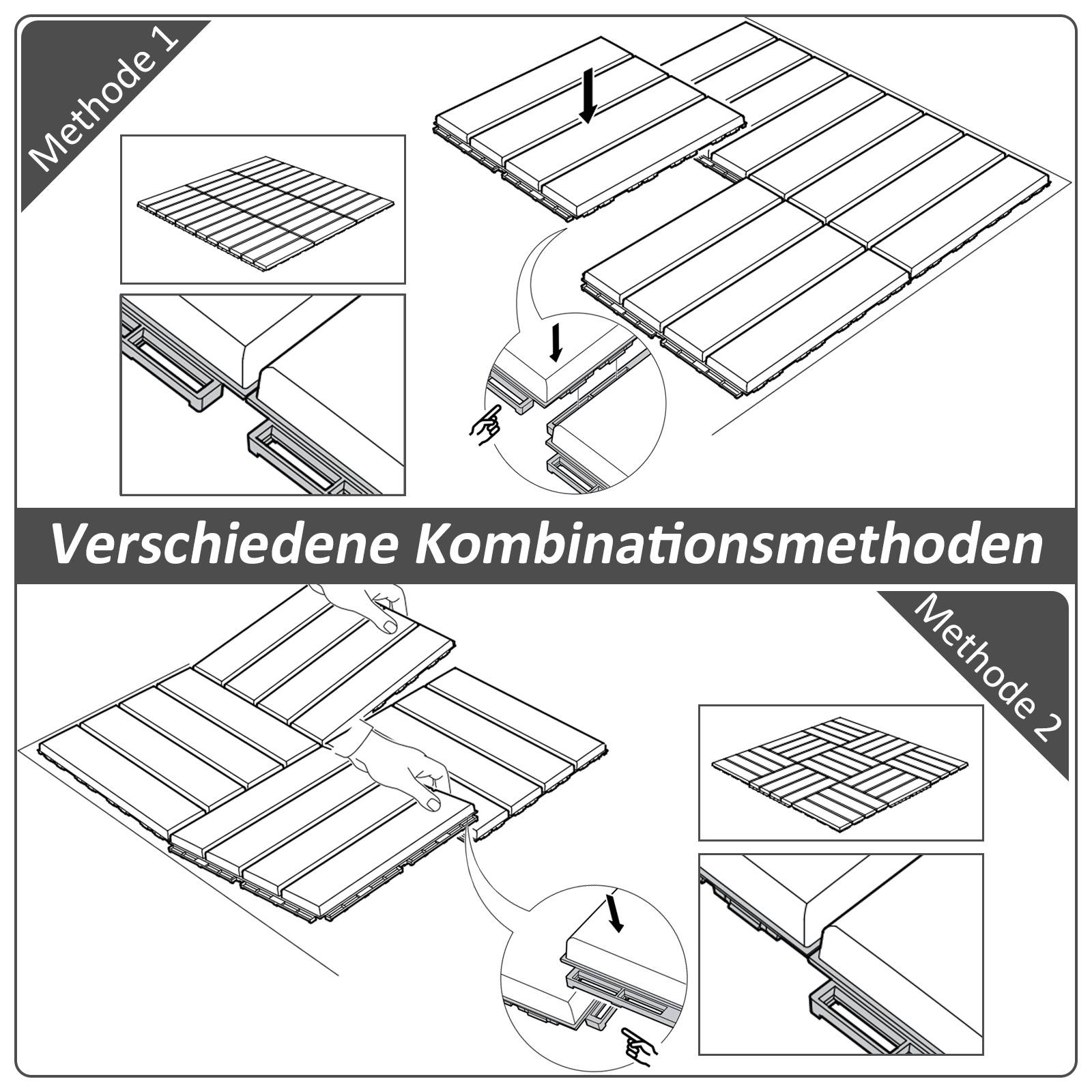 ComfortXL - Dalles de terrasse en polypropylène recyclé 30 x 30 cm noir lot de 9 clipsables pour balcon avec drainage - Image 6