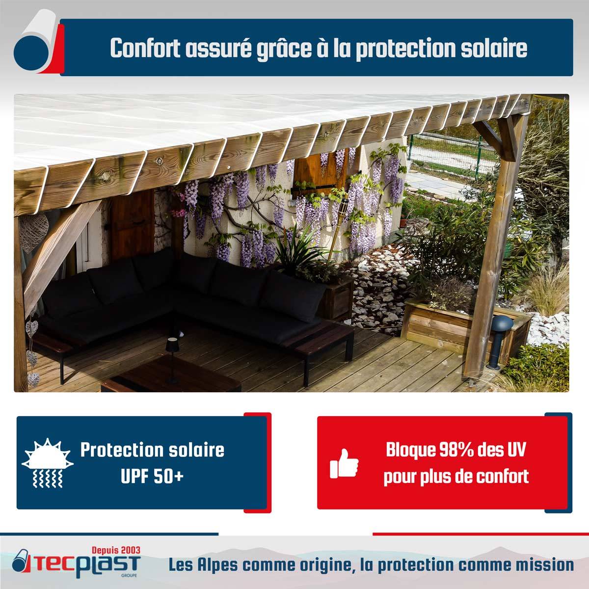 Toile Pergola Ivoire 4x6 m Protection Solaire XP680M2PR - Garantie 15 ans - Bâche Pergola étanche PVC - Made in France TECPLAST - Imagen 5