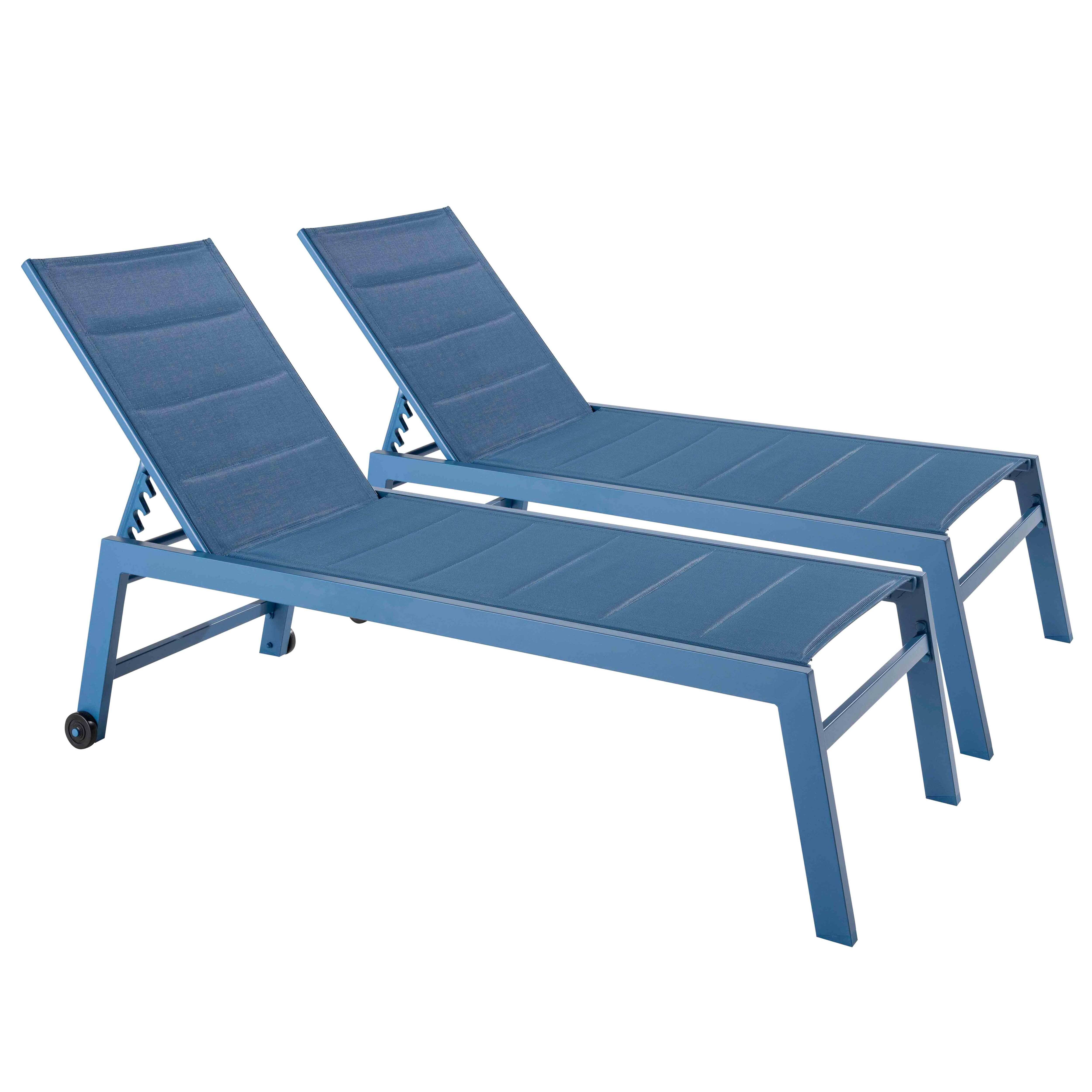 Oviala - Lot de 2 bains de soleil en aluminium et textilène bleu pacifique Nouméa - Oviala - Imagen 1