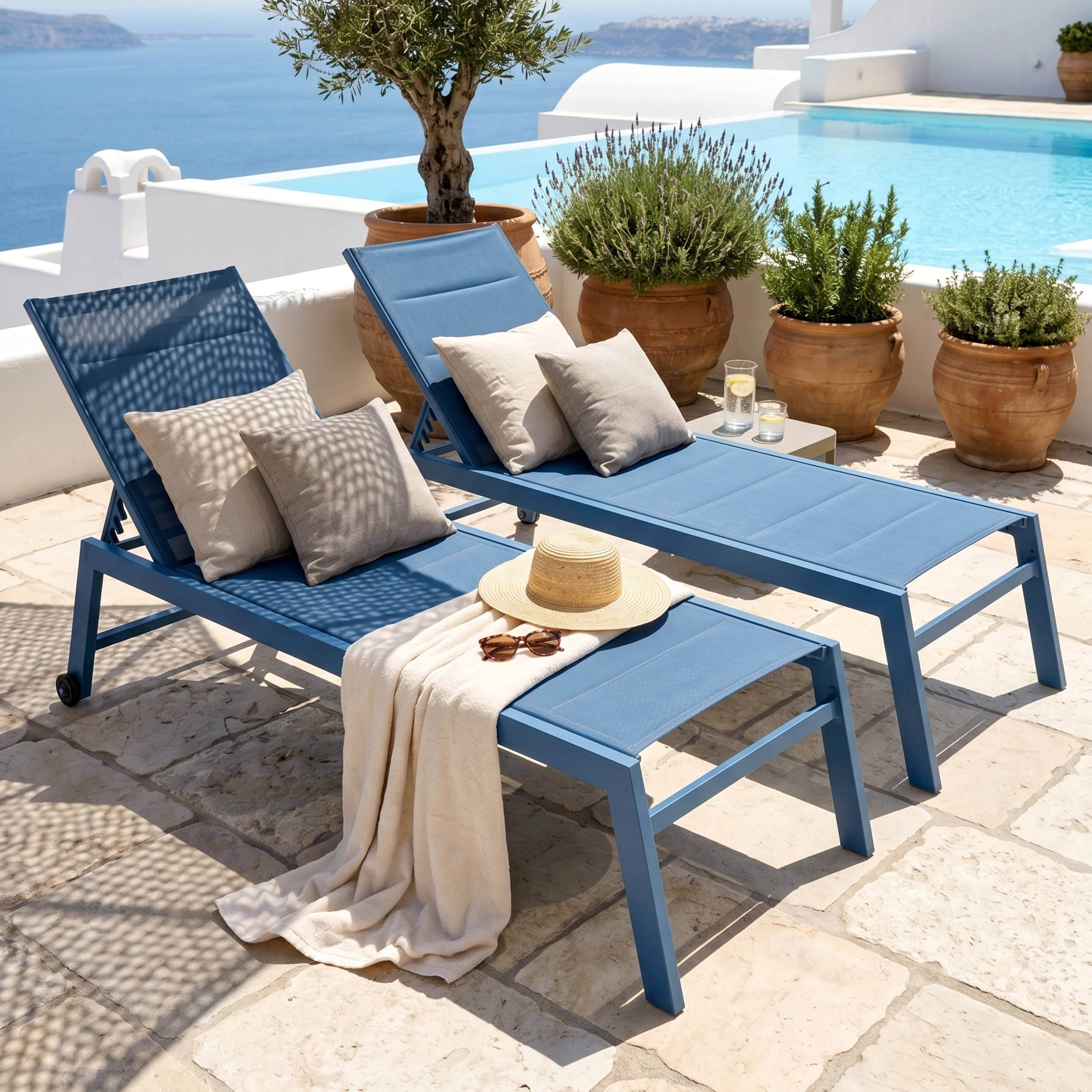 Oviala - Lot de 2 bains de soleil en aluminium et textilène bleu pacifique Nouméa - Oviala - Imagen 2