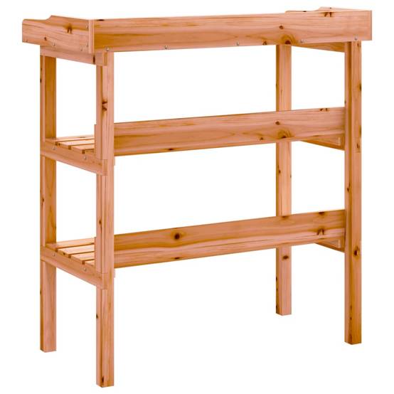 Établi de Jardinage Marron en Bois de Sapin avec Dessus en Métal et Double Étagère – ComfortXL Outdoor Living - Image 6