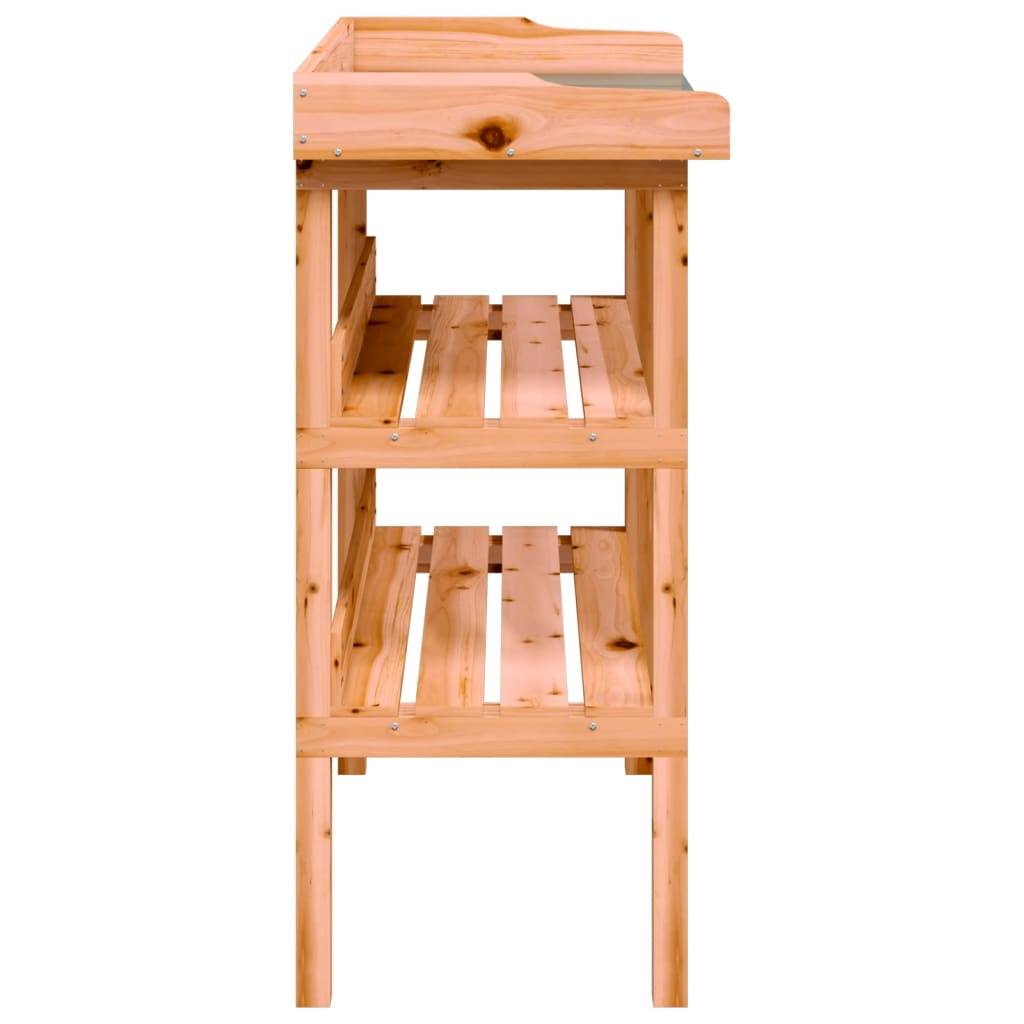Établi de Jardinage Marron en Bois de Sapin avec Dessus en Métal et Double Étagère – ComfortXL Outdoor Living - Image 5