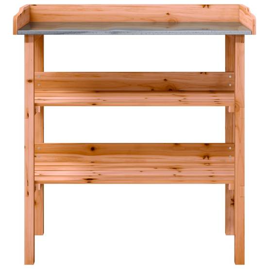 Établi de Jardinage Marron en Bois de Sapin avec Dessus en Métal et Double Étagère – ComfortXL Outdoor Living - Image 4