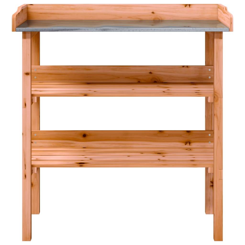 Établi de Jardinage Marron en Bois de Sapin avec Dessus en Métal et Double Étagère – ComfortXL Outdoor Living - Image 4