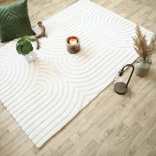 Decoweb - Tapis de salon en relief - Circle - Courbe crème - 120 x 170 cm - Decoweb - Image 3