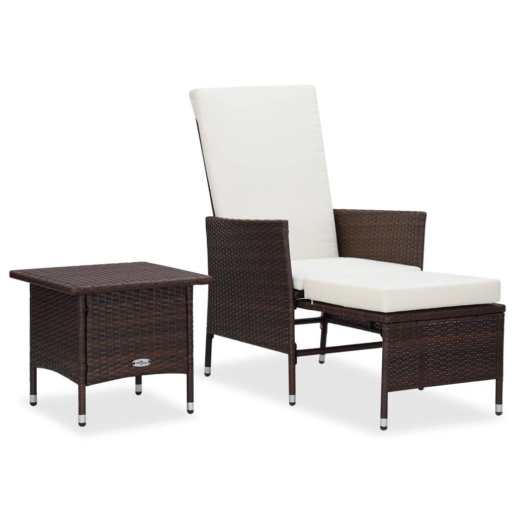 Fauteuil de Jardin Inclinable Résine Tressée avec Table Basse Marron – ComfortXL Outdoor Living - Image 1
