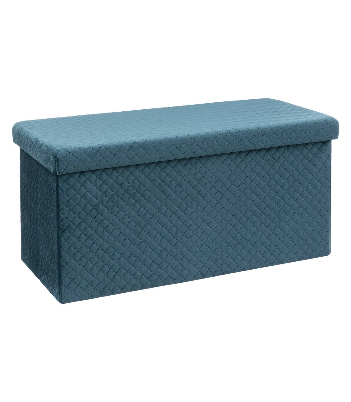 2 en 1 Pouf pliant double et Coffre de rangement en Velours Bleu 76 x 38 cm - Imagen 1