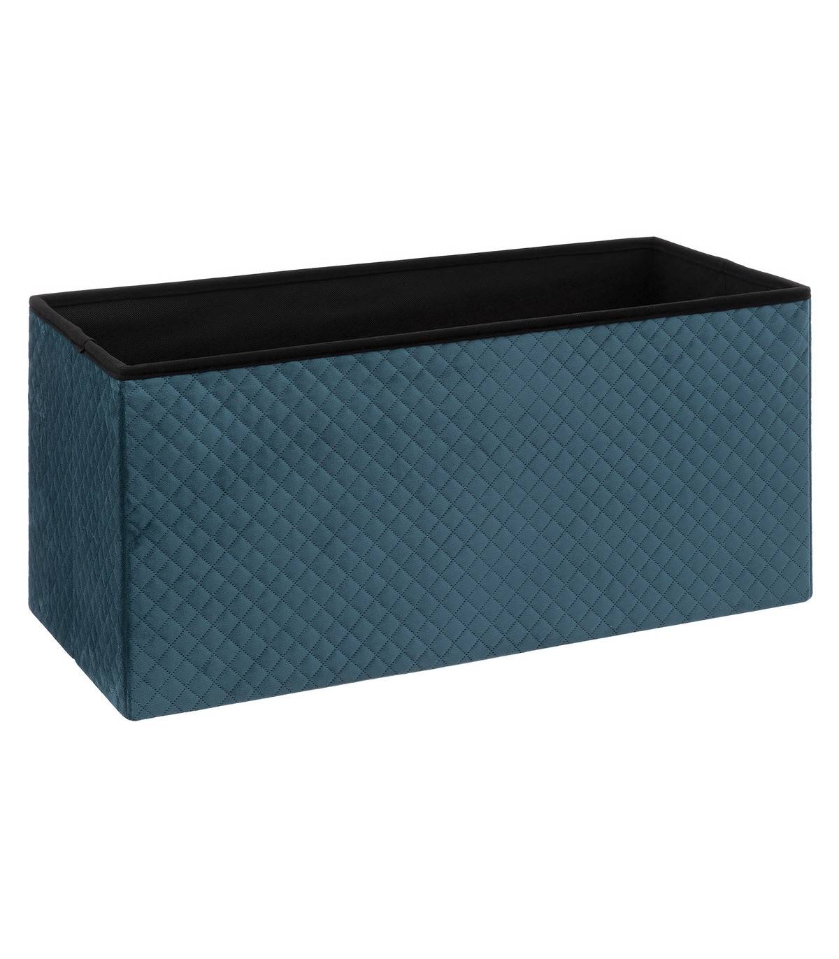 2 en 1 Pouf pliant double et Coffre de rangement en Velours Bleu 76 x 38 cm - Imagen 2