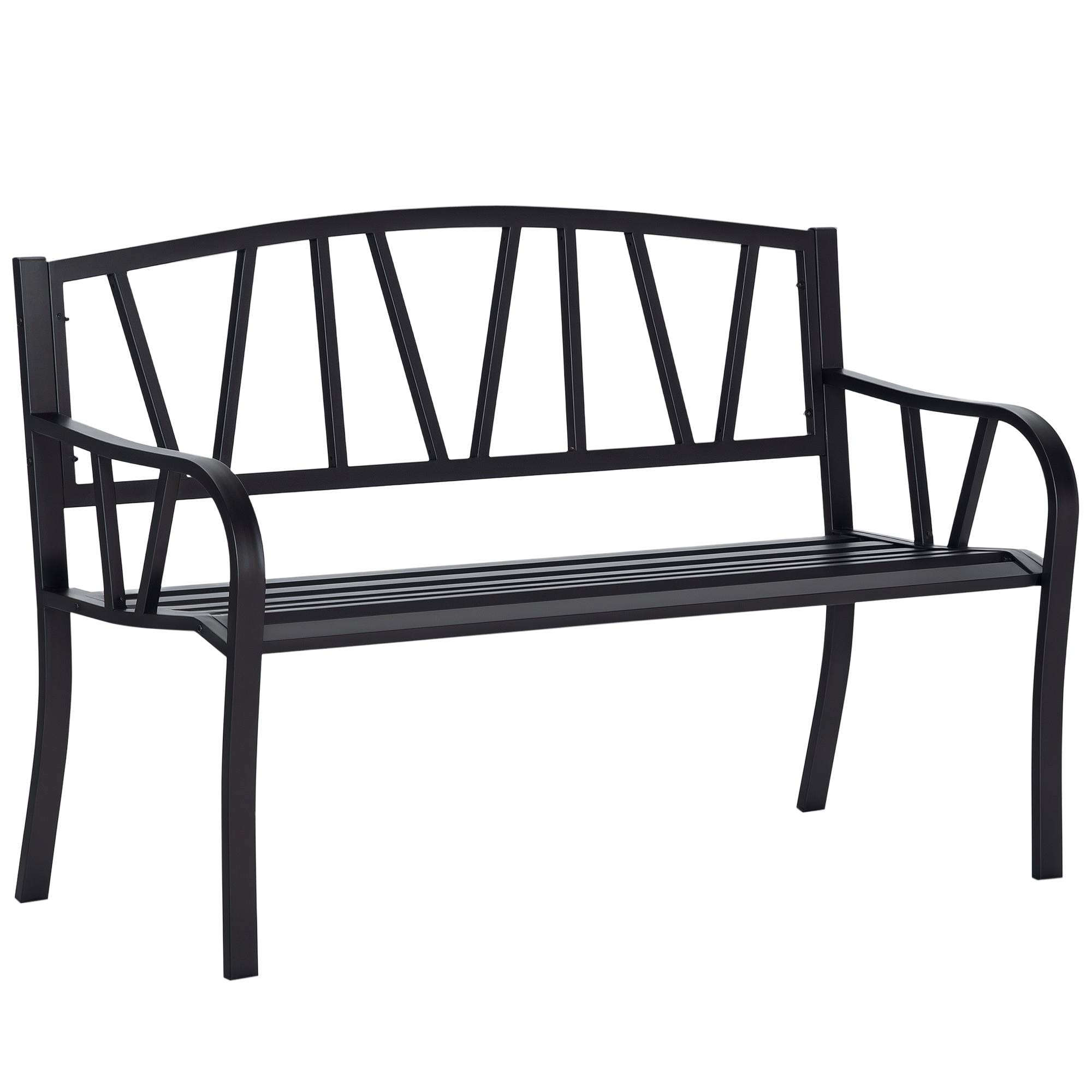 Banc de jardin en métal noir imperméable, banc d'extérieur 2 places en fer, 128 x 56 x 86 cm - Image 1