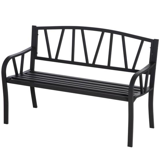 Banc de jardin en métal noir imperméable, banc d'extérieur 2 places en fer, 128 x 56 x 86 cm - Image 2