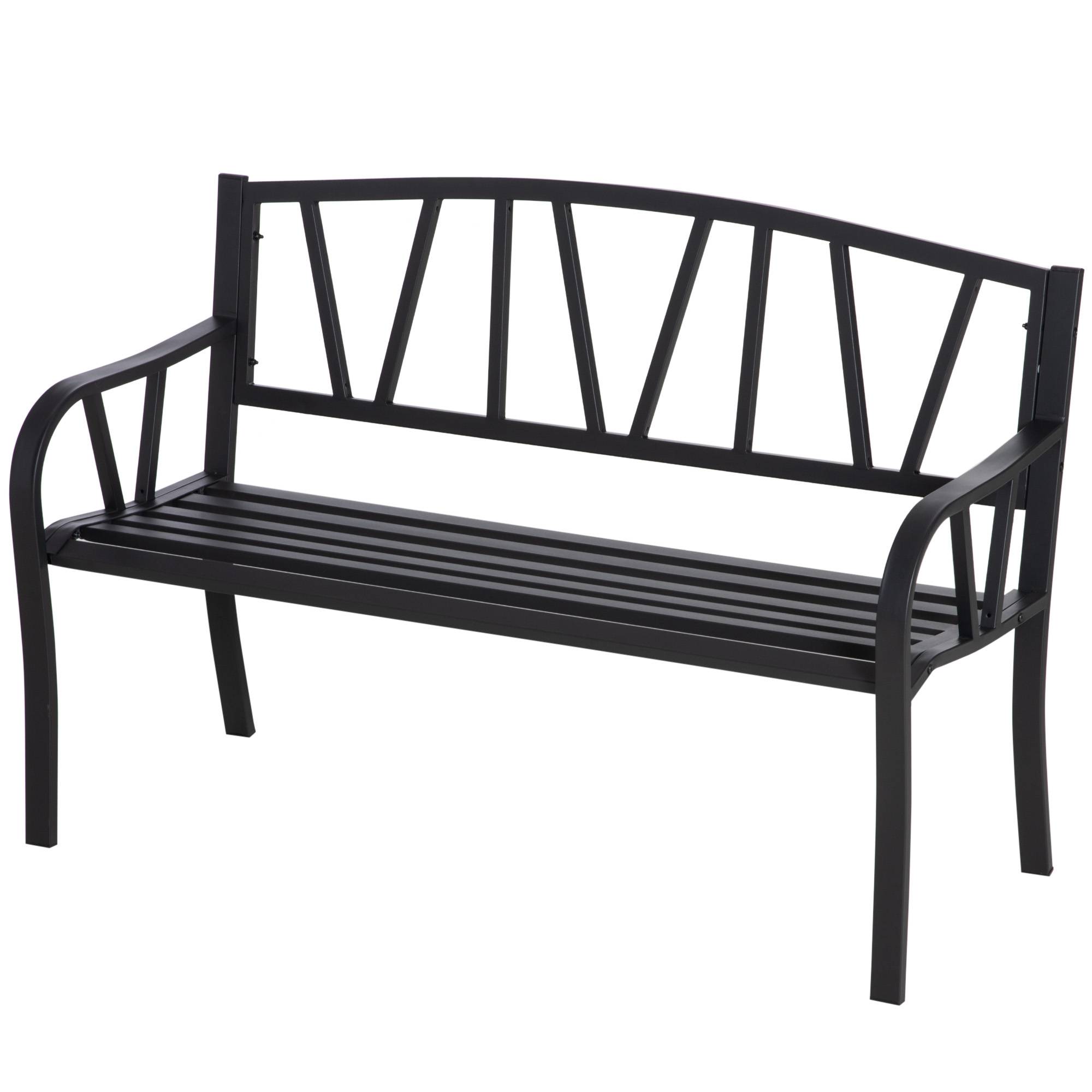Banc de jardin en métal noir imperméable, banc d'extérieur 2 places en fer, 128 x 56 x 86 cm - Image 2